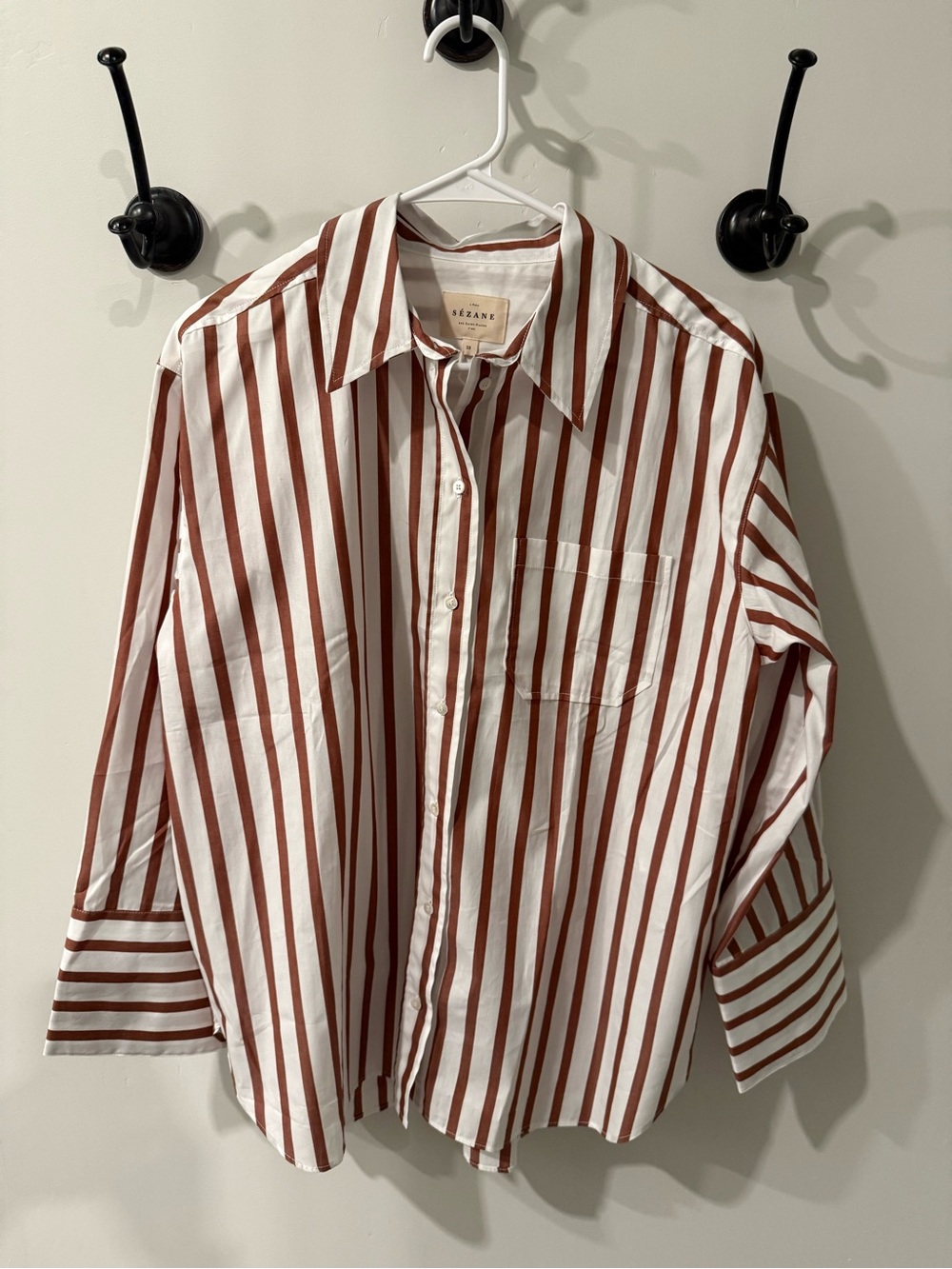 NWT Sézane Bilma Camel Stripes Button Down Shirt - Picture 2 of 11